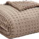 Soft Cozy Fuzzy Fleece Throw Blanket, Waffle Light Taupe, 50x60 Inches  Lightweight, Fluffy, and Warm 3D Jacquard All-Season Blanket for Couch, Bed, Sofa, Home Decor, Camping, and Travel