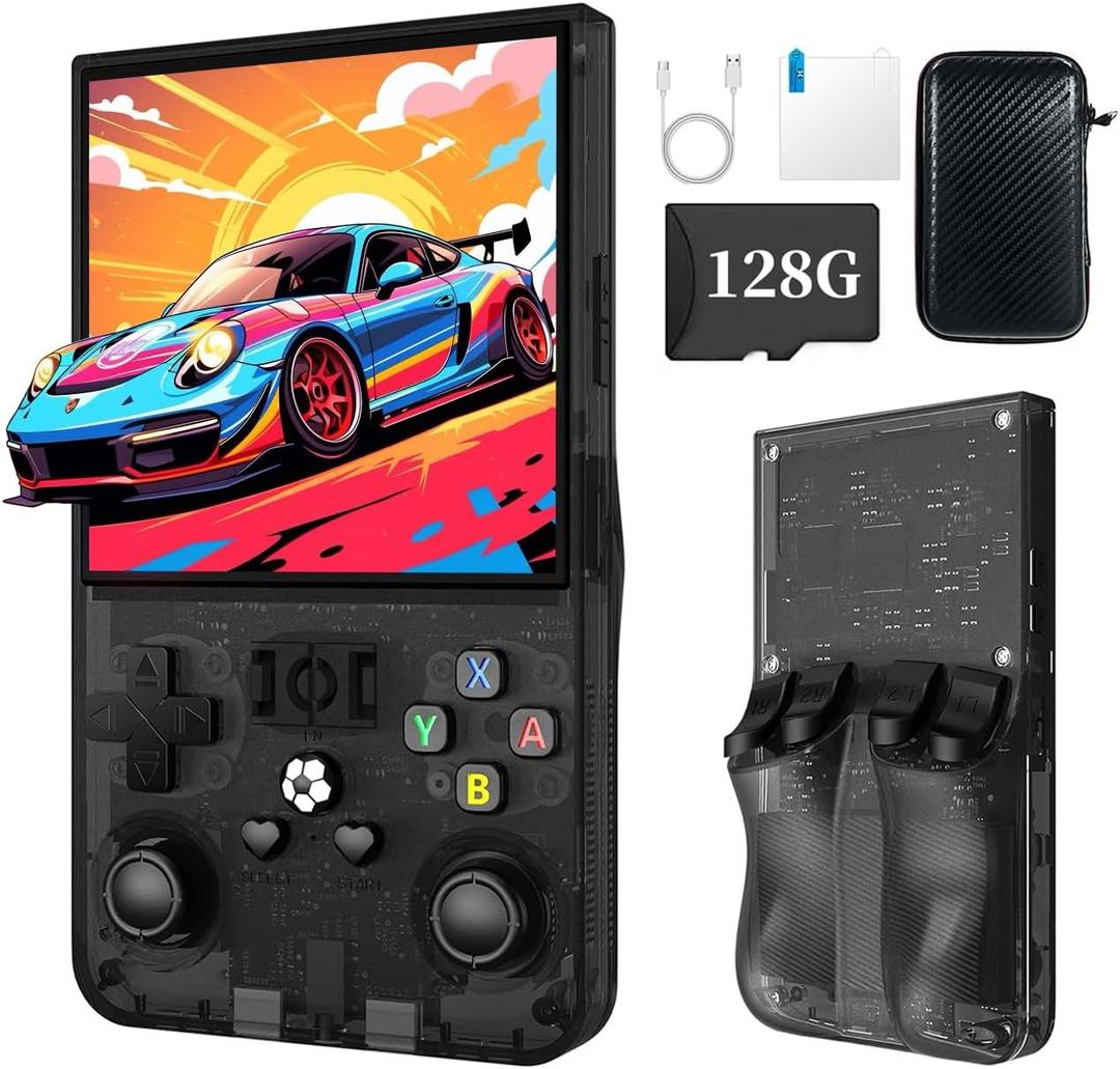 R36MAX Retro Game Console (R36S New Upgrade) - 4K HD 4.0" IPS Screen, 128GB Preloaded 22,000+ Retro Games, Open-Source Linux System, 4000mAh Rechargeable, Portable Video Games (Black 128G)