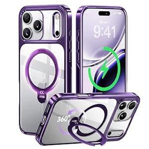 ASEKOO Rose Gold Glossy Designed for iPhone 17 Pro Case with 360 Spin Magnetic Stand [Fit for MagSafe][17FT Military Protection] Slim Polished Frame Titanium Alloy Sturdy Stand 6.3'', Purple