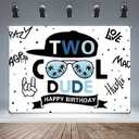 DIZHI Two Cool Party Decorations for Boys Happy 2nd Birthday Backdrop Supplies Cool Kids Sunglasses Theme Banner Photo Shoot Props Baby Shower Decor 7x5ft