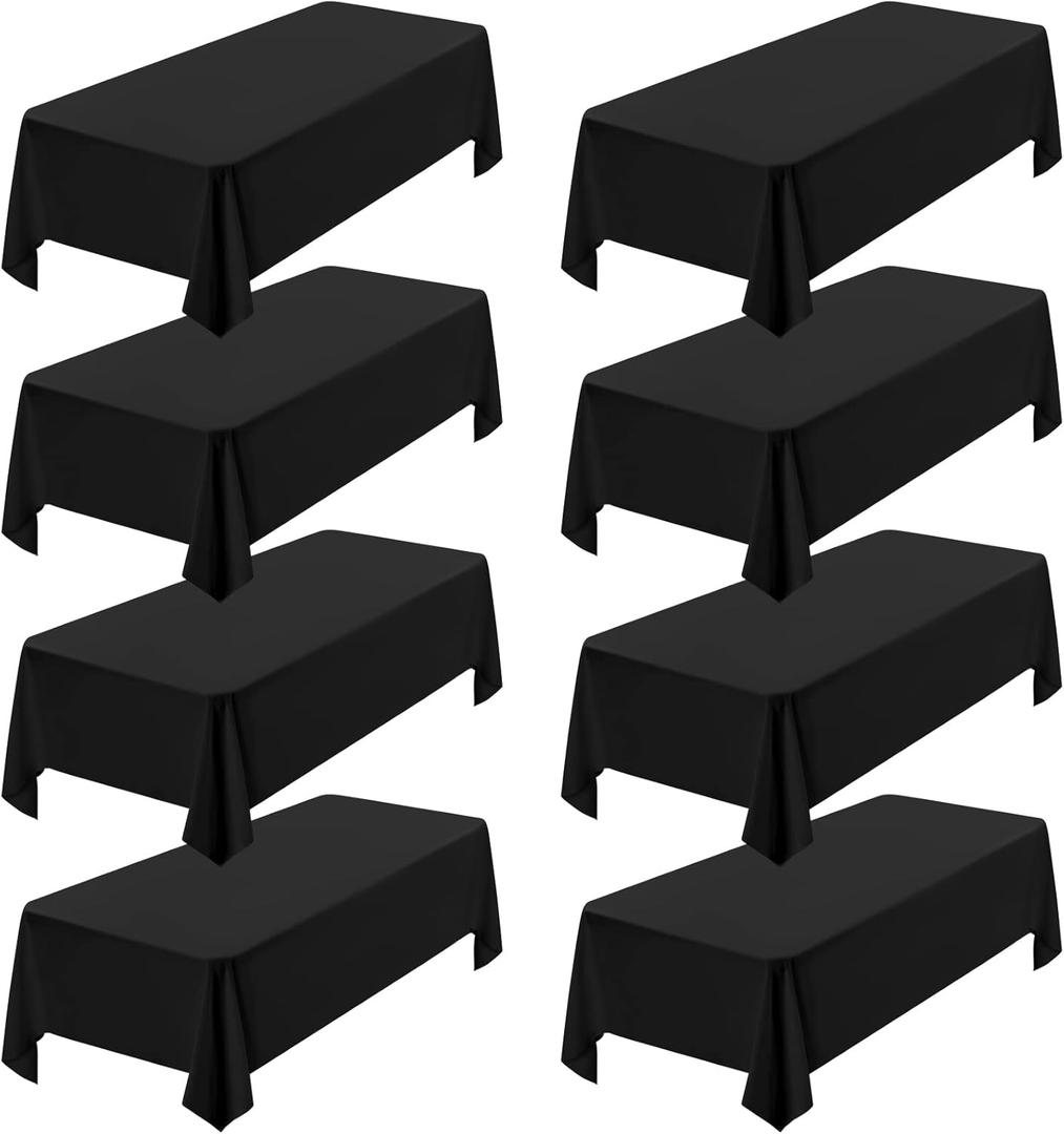 Showgeous 8 Pack Black Rectangle Tablecloth, 60 x 102 Inch, Wrinkle Resistant, Washable Polyester, Perfect for 6ft Table, Weddings, Parties, Camping