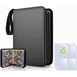 Trading Card Binder, 4 Pockets 400 Cards Holder Plus 20 Pack 160 Pockets Card Sleeves Compatible with Pokemon Cards Collector Album, Card Folder for MTG, TCG, Sports Cards (Black)