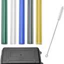 Glass Tubes of 4 Inches, PQAPGT 5 Pcs Multicolor Borosilicate 12mm OD 2mm Thickness Wall Glass Tubing with Protective Box and 1 Cleaning Brush