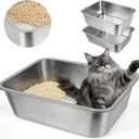 Stainless Steel Sifting Litter Box with Sifter,23.6'' Metal Cat Sifting Litter Box for Pine Pellets,High Side to Prevent Litter Tracking for Big Cat Multi Cats,Anti-Urine Leakage,Easy Cleaning(Large)