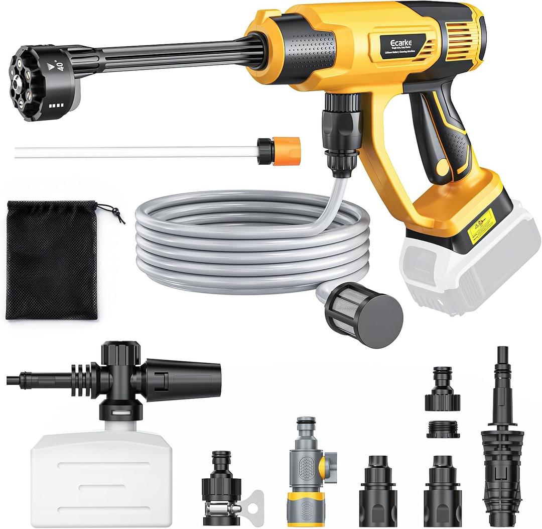 Ecarke Portable Car Cleaning Tool Compatible with Dewalt 20V Battery, 6-in-1 Nozzle & Foam Cannon, 3-Speed Adjustment, 5m Hose, Brushless Motor for Car Floor, Patio, Fence (Battery NOT Included)