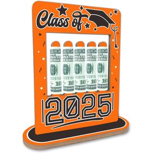 Graduation Money Holder Wooden Frame - Double Side Cash Holder for Class of 2025 Students - Creative Graduation Celebration Party Decoration Supplies - Keepsake Gift for Grads(Orange) - A07