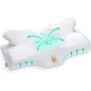 Elviros Cervical Memory Foam Pillows for Neck and Shoulder Pain, Ergonomic Orthopedic Sleeping Support Pillow for Side Sleepers, Back and Stomach Sleepers (Soft) (White)