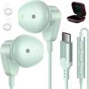APETOO USB C Headphones for iPhone 17 Pro Max 16 15 Plus iPad USB-C Wired Earbuds with Mic Volume Control HiFi Stereo Type C Earphones for Galaxy S26/S25/S24/S23/S22 Ultra, Pixel 10 9 8 7, Mint Green