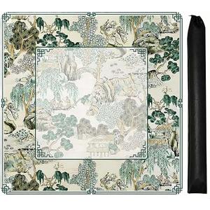 Green Chinoiserie Mahjong Mat 31.5" x 31.5", Vintage Green Oriental Non-Slip Noise Reduction Mahjong Table Cover Accessories and Supplies for Dominoes Poker Card Board and Tile Games Gifts