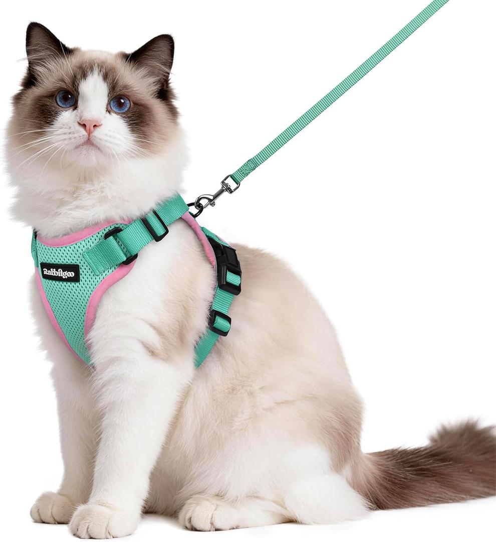 rabbitgoo Cat Harness and Leash,Green&Pink, M
