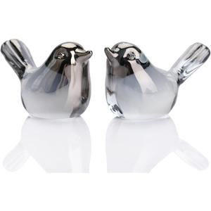 Reyife Small Bird Figurines Home Decor Glass Crystal Bird Statue Modern Style Decorative Ornaments for Living Room, Bedroom, Farmhouse, Office Desktop, Book Shelf, Coffee Table, Cabinets (Silver)