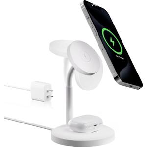 Qi2 2-in-1 Wireless Charging Station, 360 Free Rotation True Qi2 Certified 15W Fast Charger Stand, MagSafe Compatible Dual Charger Dock for iPhone16/15/14/13 Pro Max Plus Airpods 30W Adapter Included