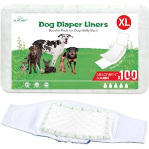 Dog Diaper Liners 100ct, Super Leak Proof and Absorption Disposable Dog Diaper Booster Pads for Female and Male Fit Most Reusable Pet Belly Bands, Wraps, and Period Diapers (X-LargeXL-100ct)