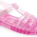 Toddler Sandals Jelly Shoes Girls Unisex Boy Flat Retro Slides Clear Kids Water Slippers Slingback Summer Beach Size 8 Adjustable Buckle Glitter Dress Soft (Pink)