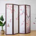 Furnnylane 4 Panel Fabric Room Divider with Pattern, 5.6 ft Tall Folding Privacy Screen for Room Separation, Premium Thickened Wood Frame Freestanding Partition Wall, Red Plum (67" H x 63" W)