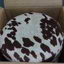 Asense Small Round Ottoman Foot Rest Stool Linen Padded Seat Footstool Ottoman with Anti-Slip Wooden Legs (Cow Brown,Linen)