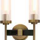 PERMO Wall sconces 2 Light Modern Wall Lighting Fixtures with 2.8" Cylindrical Clear Glass Shade Brass Double Wall sconces for Living Room Bathroom Corridor Mirror Bedroom