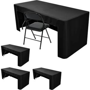 Nasitos 4 Pack Fitted Black Tablecloths for 6 foot Rectangular Tables-Washable and Wrinkle Resistant Trade Show Table Cover, Open Back Folding Table Cloth for Craft Show, Parties, Events, Vendor Booth