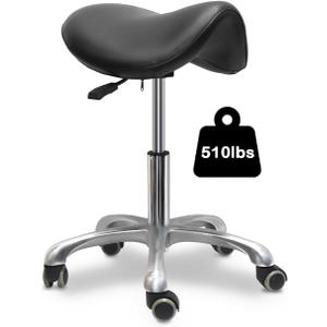 Saddle Stool with Wheels, Rolling Stool, Rolling Chair Ergonomic Swivel Rolling Chair with Hydraulic Lifting Height Adjustable Rolling for Office Medical Massage Salon Drafting(Black), 19.68-26.77 Inch Height 500lbs Capacity