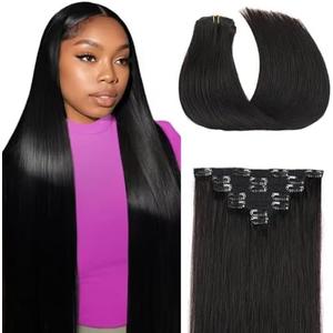 #1B Natural Black Clip in Hair Extensions Human Hair, Natural Color Straight Remy Human Hair Extensions Clip ins for Women, 26 Inch 120g 7Pcs, Color #1B Hair Extension