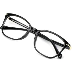 VisionGlobal Blue Light Blocking Glasses for Women/Men, Anti Eyestrain, Computer Reading, TV Glasses, Stylish Square Frame, Anti Glare(Black,+1.50 Magnification) (05_nola_black)