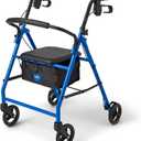Medline Steel Rollator Walker for Adult Mobility Impairment, Blue, 350 lb. Weight Capacity, 6 Wheels, Foldable, Adjustable Handles, Rolling Walker for Seniors