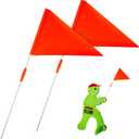 2 Pack Child Slow Down Sign with Flag for Step 2 Kid Alert  Orange Safety Warning Poles  Replacement Pieces for Kids at Play Signs on Street - Safety Flag