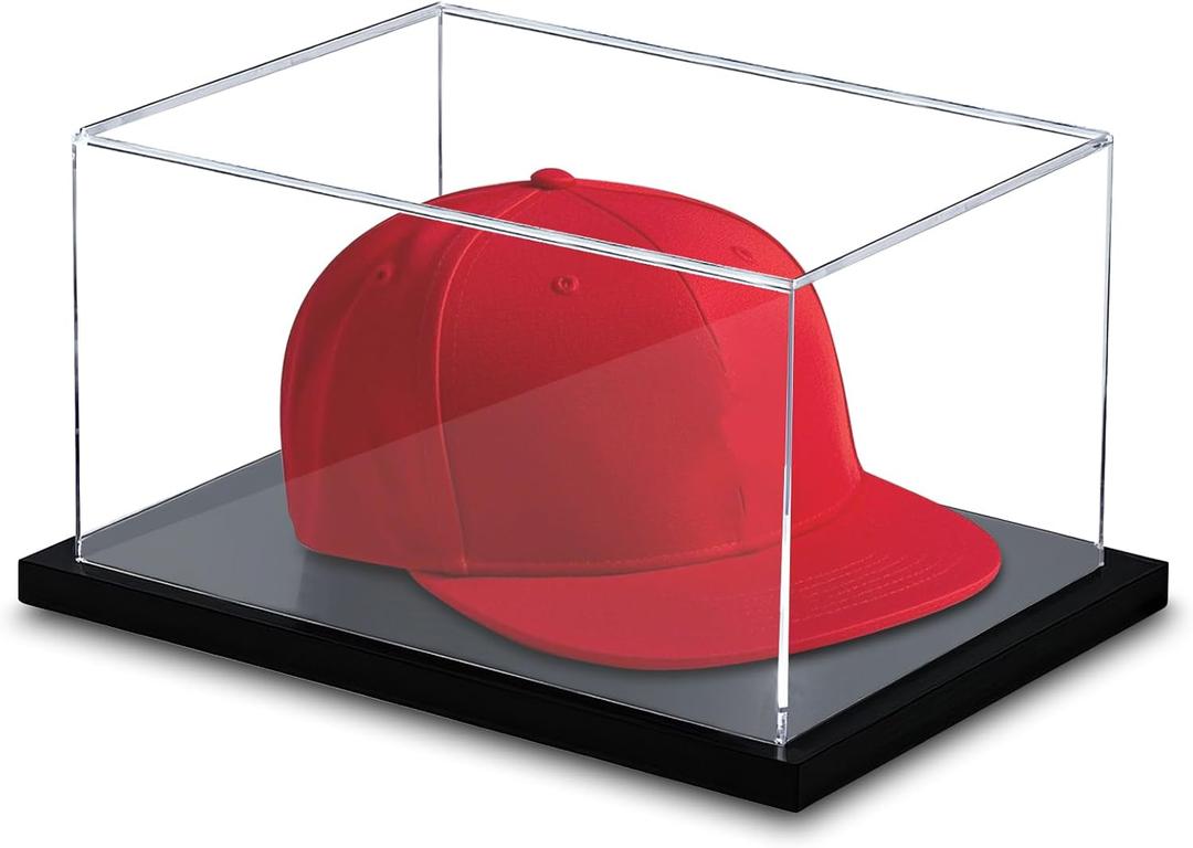 Hat Display Case, Clear Acrylic Baseball Cap Display Stand, UV Protection Hat Case Showcase with Hat Shaper for Collectors and Signed Memorabilia, No Assembly Required (1 Pack)