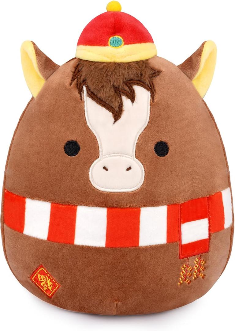 Chinese New Year Plush Horse,2026 Horse Plush with Embroidery and Hat,Chinese New Year Decorations 2026 Gifts for Kids Girls Boys (Brown)
