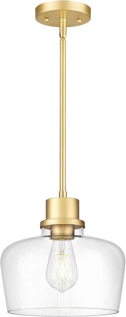 Emak Modern Gold Pendant Lights Kitchen Island, 10 Inch Large Pendant Light Fixtures with Clear Glass Shade for Kitchen, Dining Room, Entrance, PL126-GD-CG