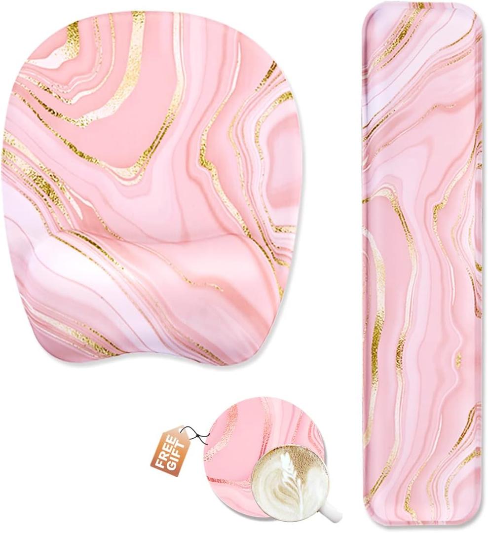 Keyboard Wrist Rest Mouse Pad Wrist Support for Computer Desktop/Laptop/Notebook Memory Foam Keyboard Pad Ergonomic Hand Rest Wrist Cushion for Home Office Gaming - Pink Fluid