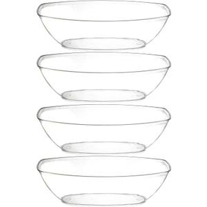PLASTICPRO Disposable Oval Serving Bowls, Party Snack or Salad Bowl, 72-Ounce, Plastic (4, Clear)