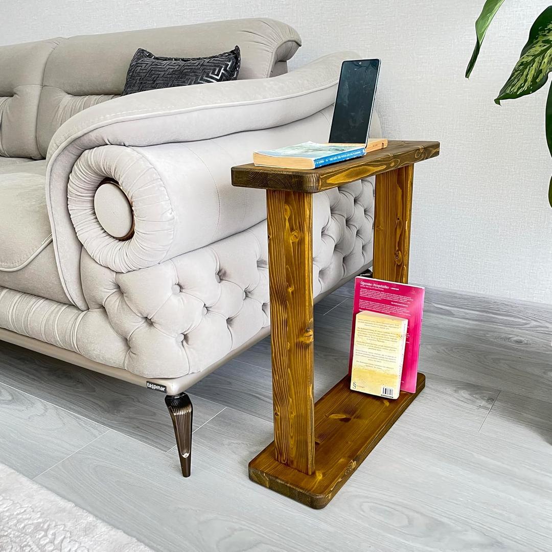 Skinny Side Table 7 inch Wide for Small Apartment Between Chairs, Very Narrow Table for Recliner, Couch, Armchair, Thin Slim End Table for Living Room, Bedroom,Drinks (Chestnut)