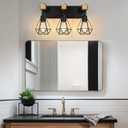3-Light Farmhouse Vanity Light, Industrial Wood Bathroom Light Fixtures Over Mirror, Metal Lampshade for Bathroom, Hallway, Living Room