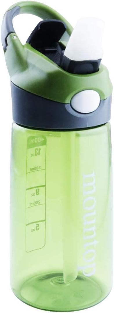 mountop Kids Water Bottle with Silicone Straw and Handle, Easy Use for Girls and Boys, BPA-free Water Bottle for Kids 14oz 400ml (Green)