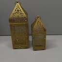 Ramadan Lanterns Gold Metal Islamic Fanous Hanging Candle Holder Decor for Ramadan & Eid, Eid Decorations for Home Table Window Porch, Large 14.6" & 11.4" Set of 2