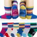 Eyean Baby Wool Grip Sock Soft Winter Warm Thick Non Slip Toddler Boy Girls Crew Socks For Children 6 Pairs (Stripe E, 1-3 Years)