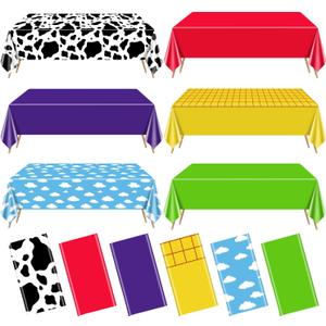 6 Pack Story Tablecloths Mix Color Plastic Table Cover Cow Pattern Printed Check Tablecover Story Birthday Party Supplies for Boy Baby Shower Decorations 87 x 51 inch
