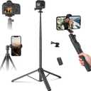 KINGJOY Selfie Stick Tripod for Gopro Camera, 66" Extendable Tripod Stand with 360 Ball Head, Lightweight Camera Tripod for Max Hero 13 12 11 10 DJI OSMO Pocket3 Insta360 Action Camera