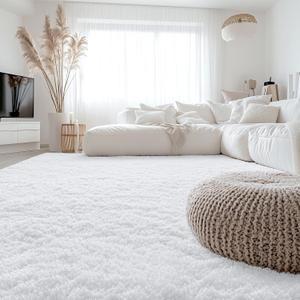 OLANLY 8x12 Machine Washable Large Area Rugs for Living Room, Bedroom, Soft Fluffy Shaggy Bedside Rug, Indoor Floor Carpet for Kids Girls and Boys, Dorms, Nursery, Home Decor Aesthetic, White