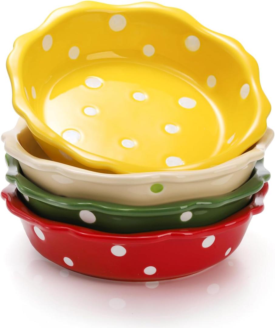 AVLA 4 Pack Ceramic Mini Pie Pans, 6 Inch Small Baking Pie Dish Plate, 10 oz Individual Deep Dish Pie Plate, Kitchen Bakeware Pot Pie Pans for Quiches, Tarts, Puddings, Apple Pecan Pie, Oven Safe