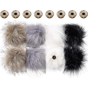 Boao 8 Pcs Faux Fur Pompoms for Hats with Removable Press Button Faux Fur Fluffy Pompom Balls Knit Hats Clothing Accessories for Bobble Hat Knitting Shoes Scarves Bag(4 Color)