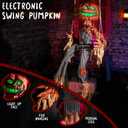 Halloween Animatronics Swinging Pumpkin, Hanging Animated Decorations with Motion Sensor, Creepy Sound, Scary Move, Light Up Eyes, Haunted Decor Horror Spooky Prop for Indoor, Outdoor, Yard Lawn