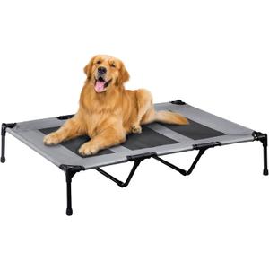 PRAISUN XL Outdoor Dog Bed, Elevated Dog Bed with Durable Oxford Fabric, Textilene Mesh, Metal Frame for Indoors, Outdoors, Lawn, Dark Grey