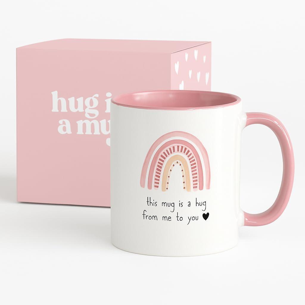 Unboxme Gifts Hug in a Mug  12 oz Pink Coffee Mug with Heartfelt Quote  A Gift for Best Friend, Sister or Mom to Feel Your Love, Encouragement & Cheer from Afar