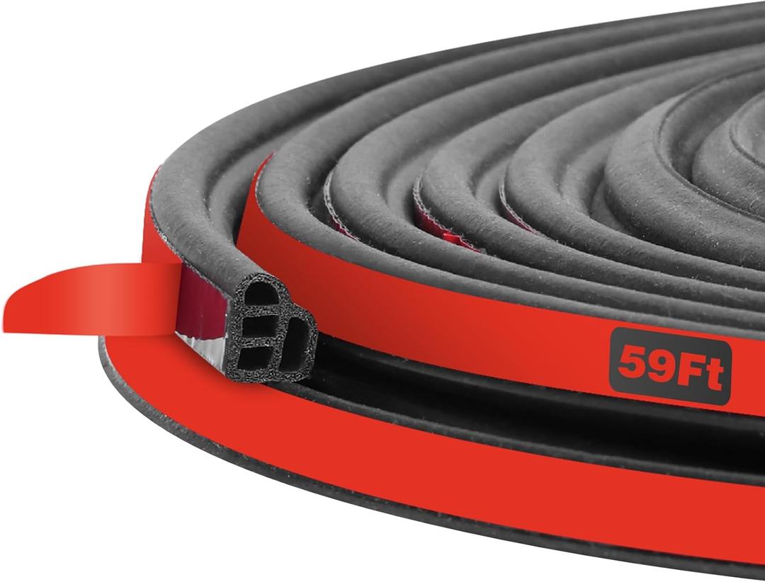 Car Door Seal Strip, Universal Self Adhesive Car Door Seal, Thickened Double Layer Rubber Automotive Weather Stripping, for Cars, Truck, Rv, Pickup, SUV (59 Ft)