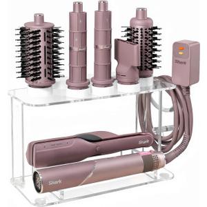 Dyson Airwrap Holder, Dyson Airwrap Wall Mount Clear Acrylic Organizer, Shark Hair Dryer Holder Stand with 8 Slots Cord Hook, Heat-Resistant Storage for Bathroom/Vanity UEMUSI