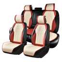 BWTJF Car Seat Covers, Front and Rear Seat Protector for Cars Waterproof Non-Slip, Leather Seat Protector Universal Fit for Suvs,Vans,Trucks (WineRed&Black, Full Set)