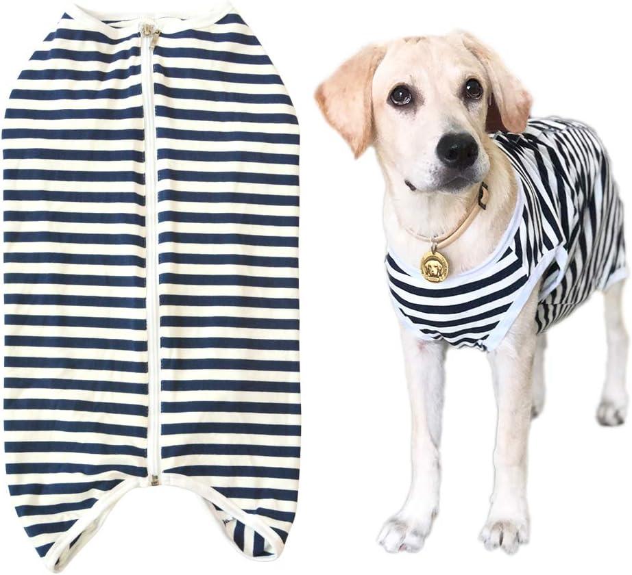 Dogs Recovery Suit Post Surgery Shirt for Female Male Dog, E-Collar Alternative Wound Protective Clothes (Navy white-2XL)