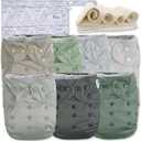 Nora's Nursery Morning Dew Cloth Diapers 7 Pack with 7 Inserts & 1 Wet Bag - Waterproof Cover, Washable, Reusable & One Size Adjustable Pocket Diapers for Newborns and Toddlers